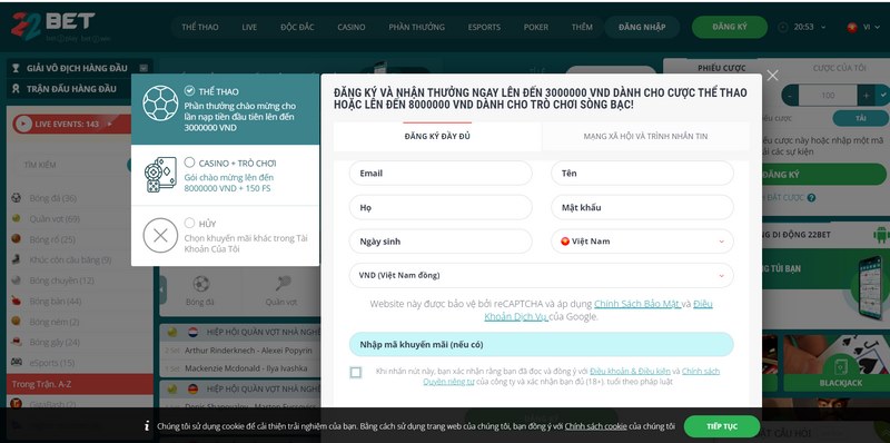 22Bet - Tụ điểm đỏ đen hấp dẫn cho tín đồ xanh chín 5 Các Bước Mở Tài Khoản Chơi Tại 22Bet Khá Đơn Giản